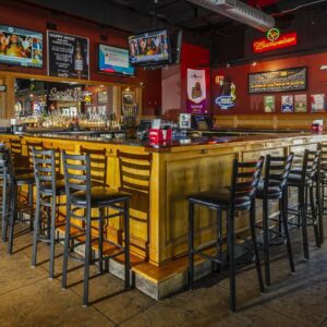 Sports page bar empty with bar stools